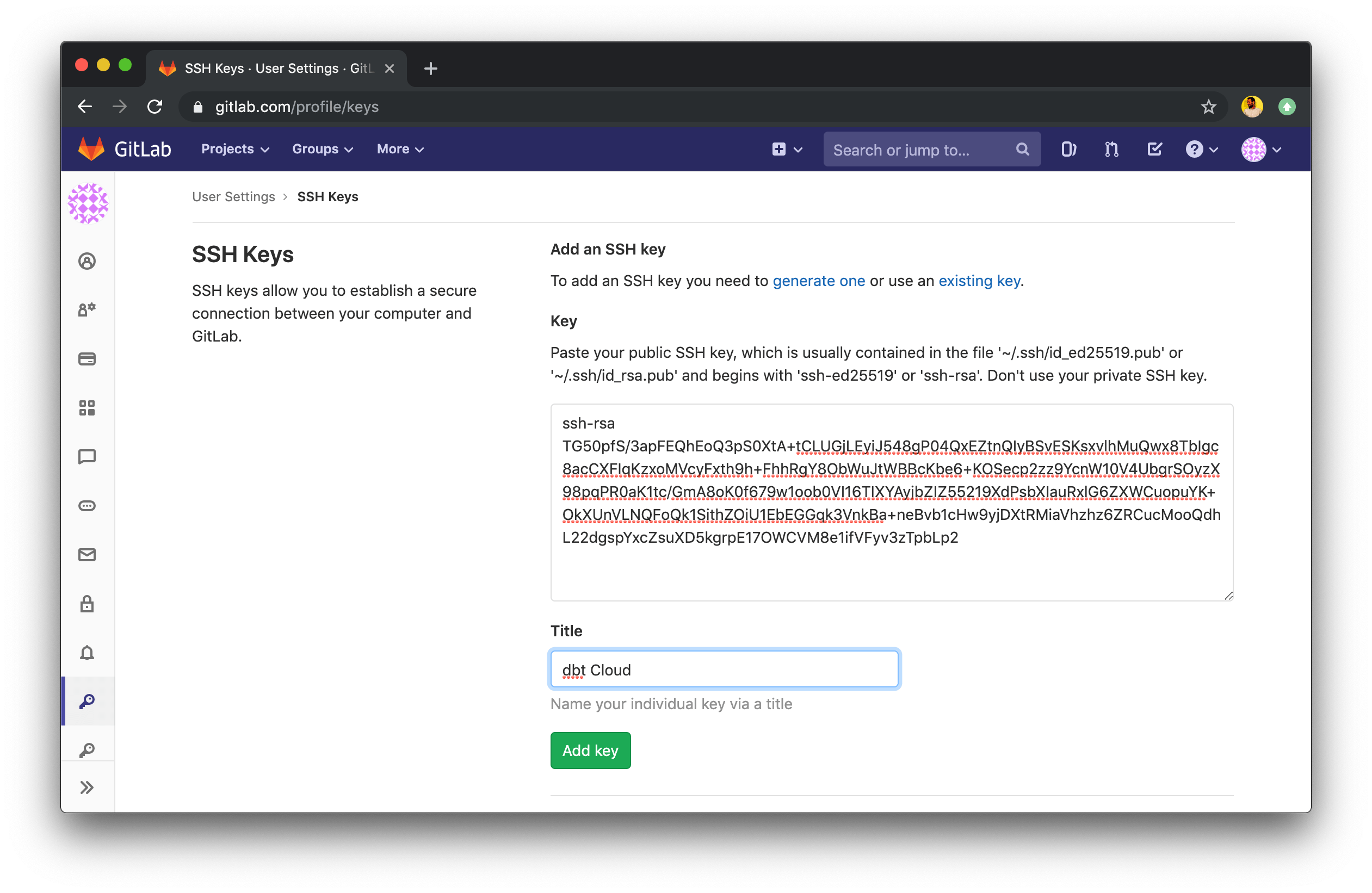 Configuring a GitLab SSH Key